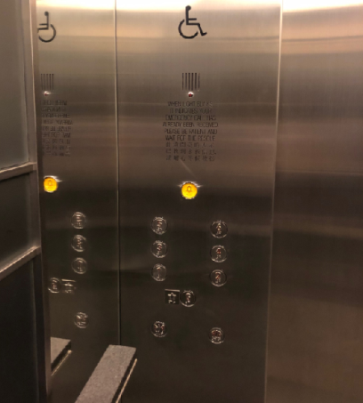 Tactile-braille indicators and voice announcement device in the passenger lifts