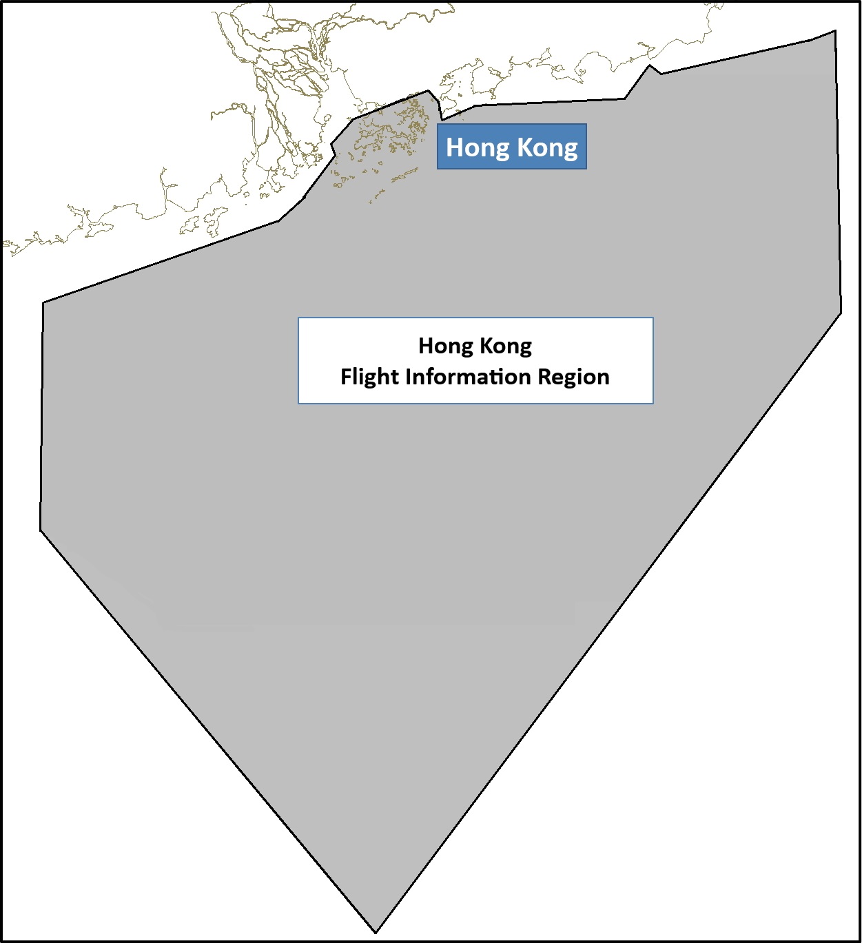 The Hong Kong Flight Information Region
            (area in grey) and route network