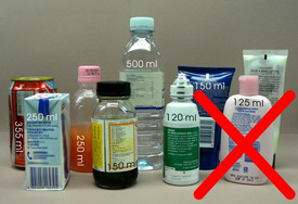 Liquids, gels, aerosols carried in containers larger than 100 ml will not be accepted, even if the container is only part-filled.